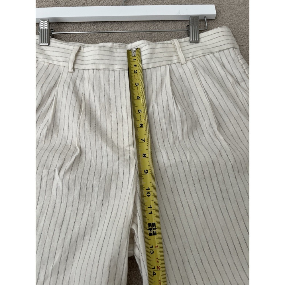 NEW Frame Pleated Cuff Linen Blend Twill Blanc Multi Pinstriped Shorts 8 - Picture 7 of 8